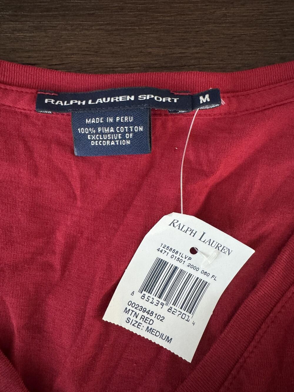 Ralph Lauren Sport Shirt Womens Medium Red V Neck Long Sleeve Pony Tee Pima